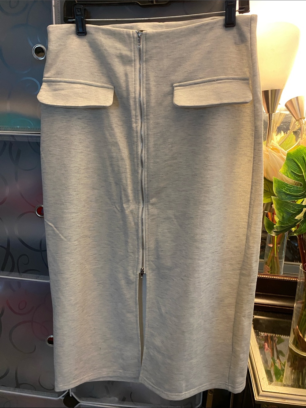 Back-Zip Light Gray Midi Skirt - Bundle to Save More